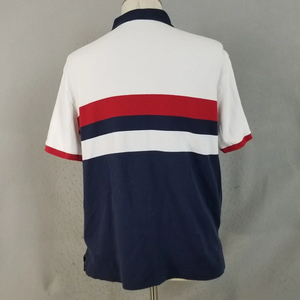 Polo Ralph Lauren Polo Men L White Red Navy Colorblock Stripe Short Sleeve Shirt